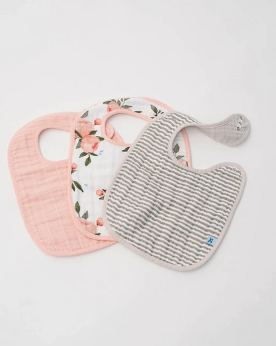 COTTON MUSLIN 3 PACK BIBS - WATERCOLOR ROSES