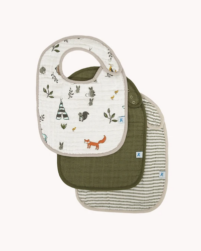 COTTON MUSLIN CLASSIC BIB 3 PACK - FOREST FRIENDS VERSION 2