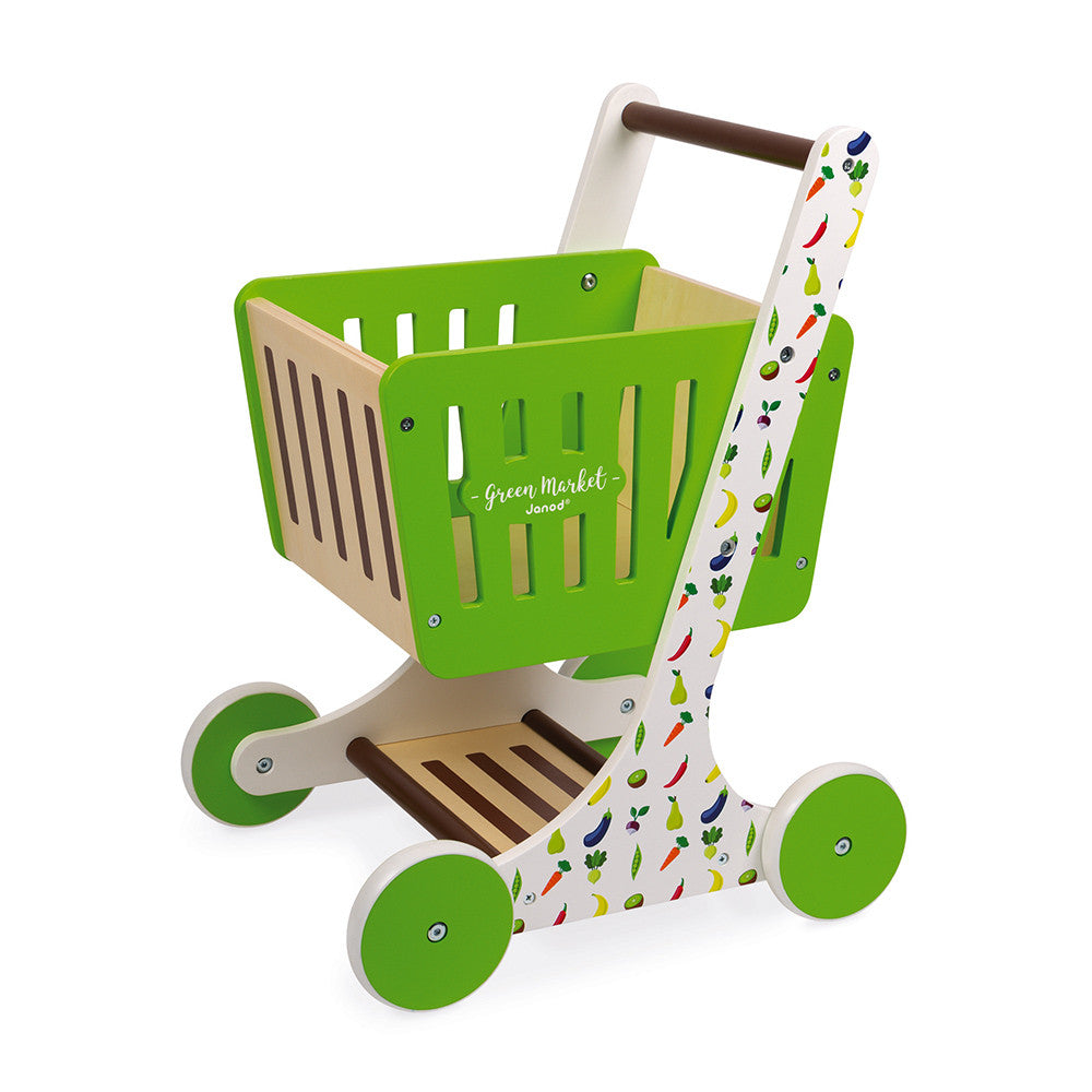GREEN MARKET WOODEN SHOPPING TROLLEY