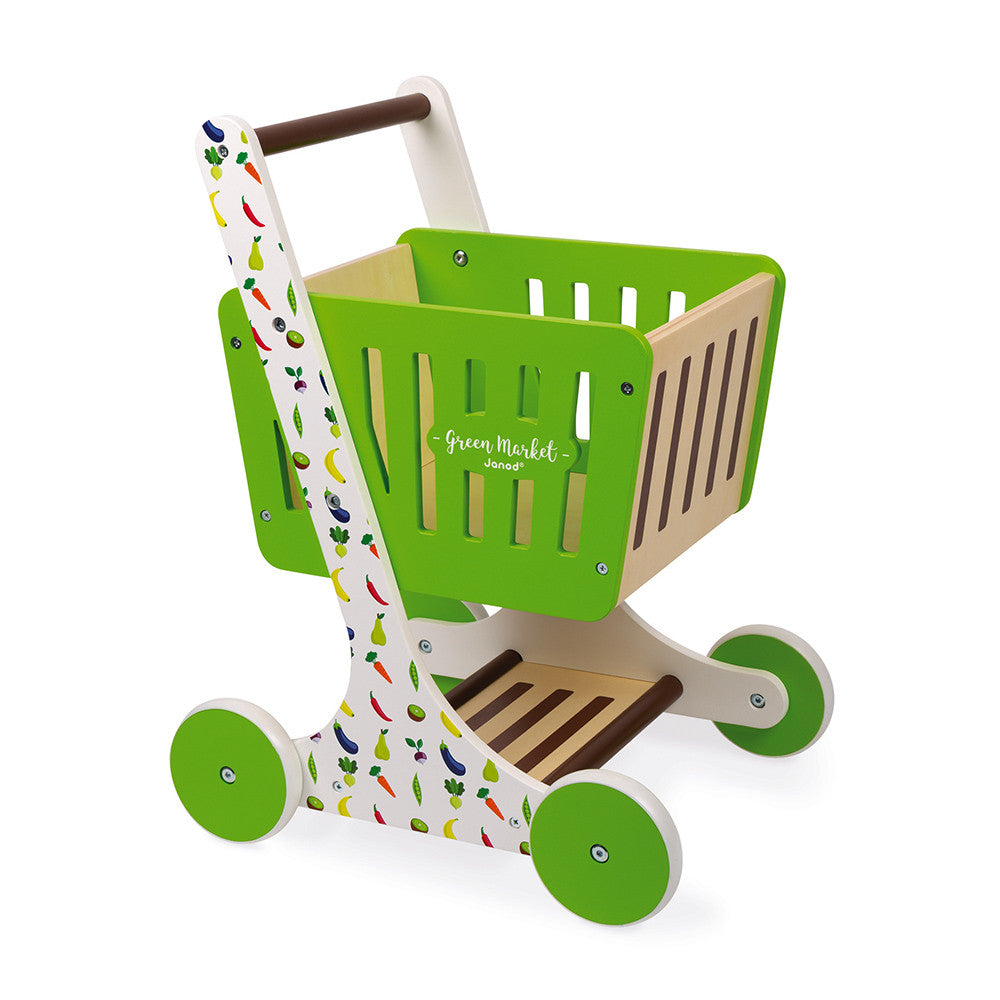 GREEN MARKET WOODEN SHOPPING TROLLEY