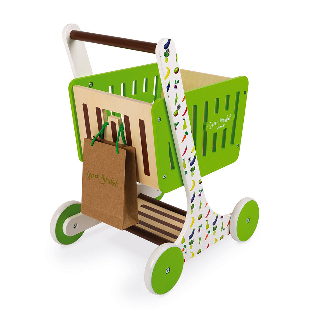 GREEN MARKET WOODEN SHOPPING TROLLEY