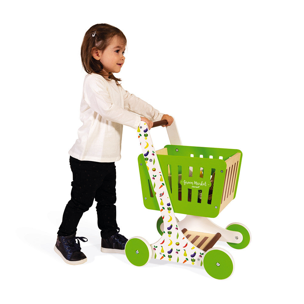 GREEN MARKET WOODEN SHOPPING TROLLEY