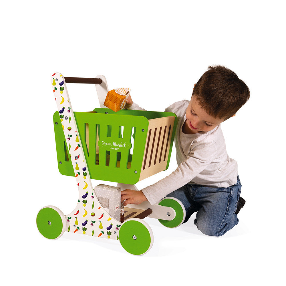 GREEN MARKET WOODEN SHOPPING TROLLEY