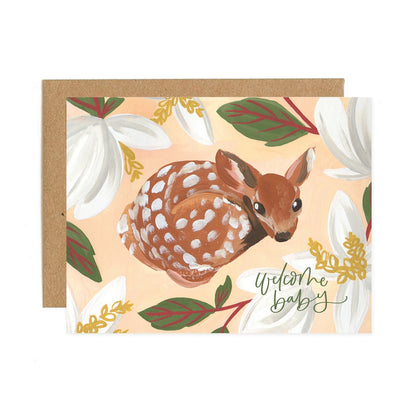 WELCOME BABY FAWN GREETING CARD