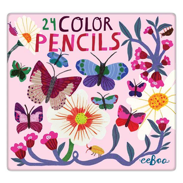 BUTTERFLIES & FLOWERS 24 PENCIL TIN