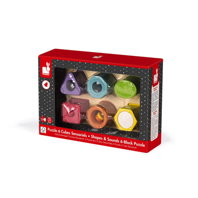 WOOD SHAPES & SOUNDS 6-BLOCK PUZZLE