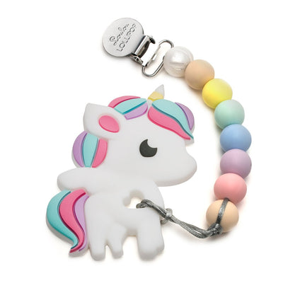 RAINBOW UNICORN SILICONE TEETHER HOLDER SET - COTTON CANDY