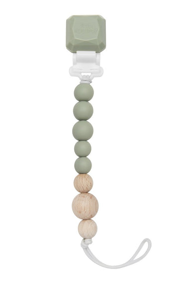 COLOUR POP SILICONE & WOOD PACIFIER CLIP - SILVER SAGE