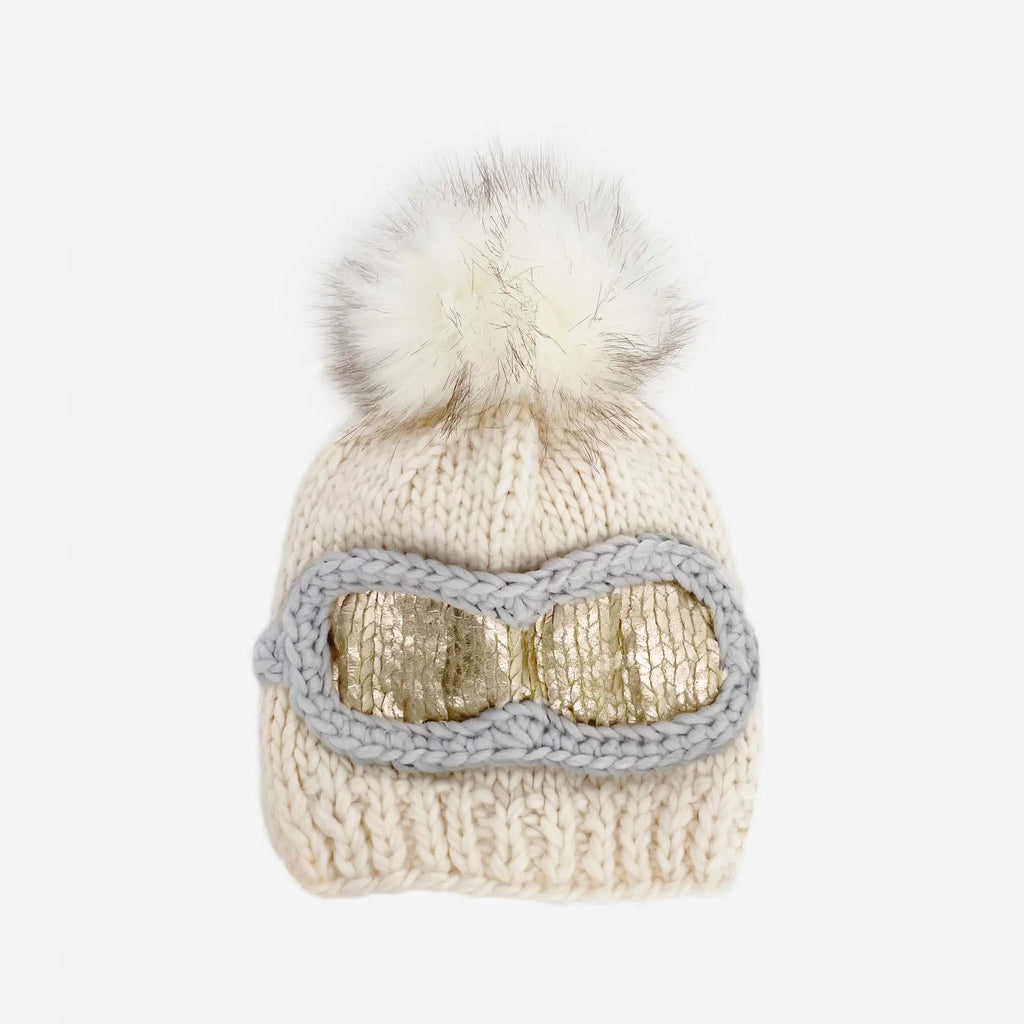 SKI GOGGLES KNIT BEANIE - CREAM