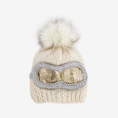 SKI GOGGLES KNIT BEANIE - CREAM