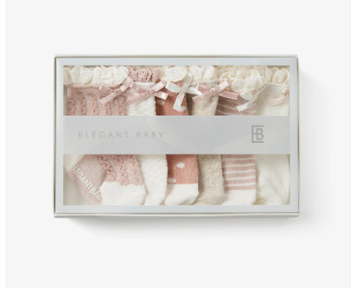 FANCY PINK NON SLIP BABY SOCKS 6PK