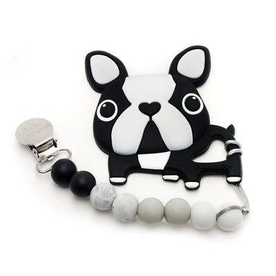 BOSTON TERRIER SILICONE TEETHER HOLDER SET