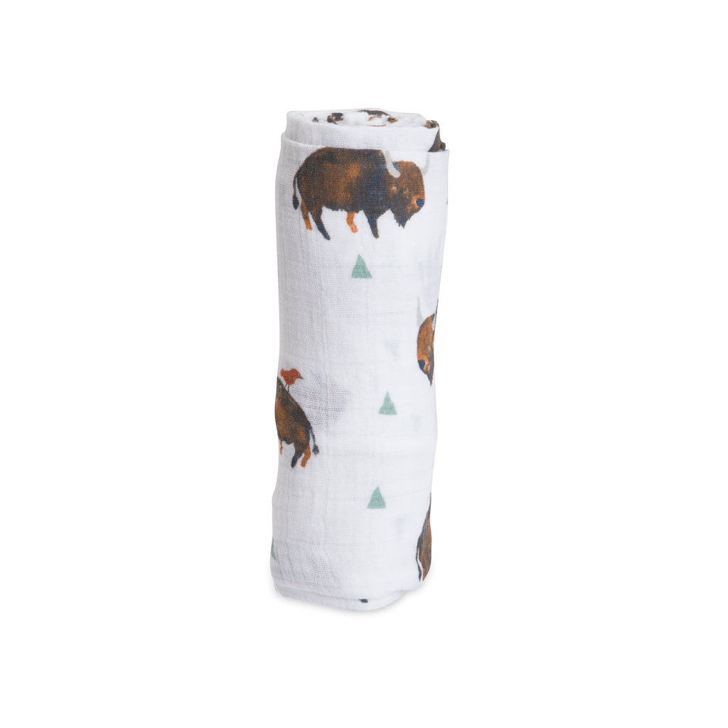 Cotton Muslin Swaddle Blanket - Bison