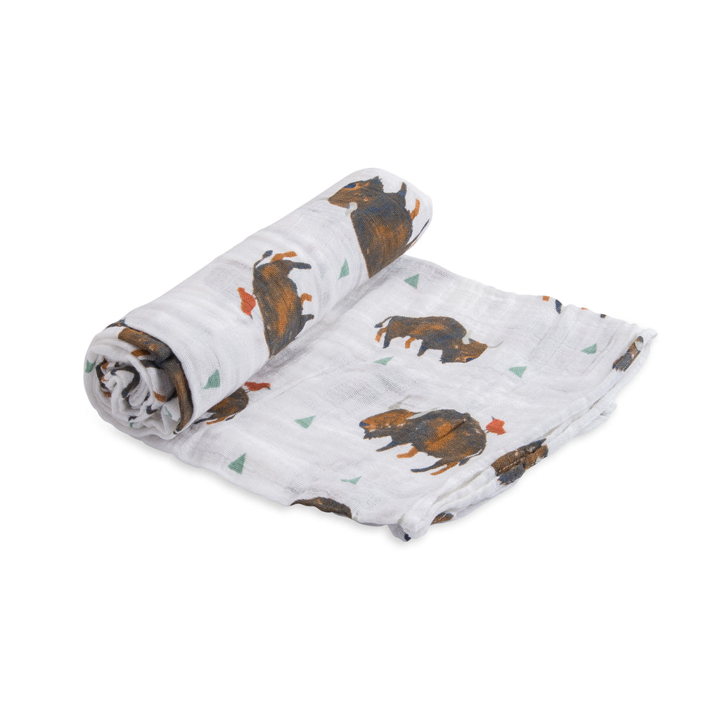 Cotton Muslin Swaddle Blanket - Bison
