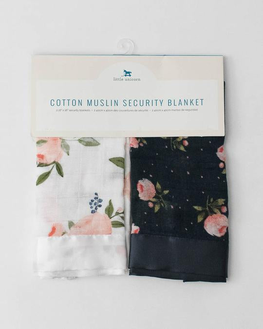 COTTON MUSLIN SECURITY BLANKETS - WATERCOLOR ROSES + MIDNIGHT ROSE