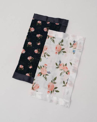 COTTON MUSLIN SECURITY BLANKETS - WATERCOLOR ROSES + MIDNIGHT ROSE