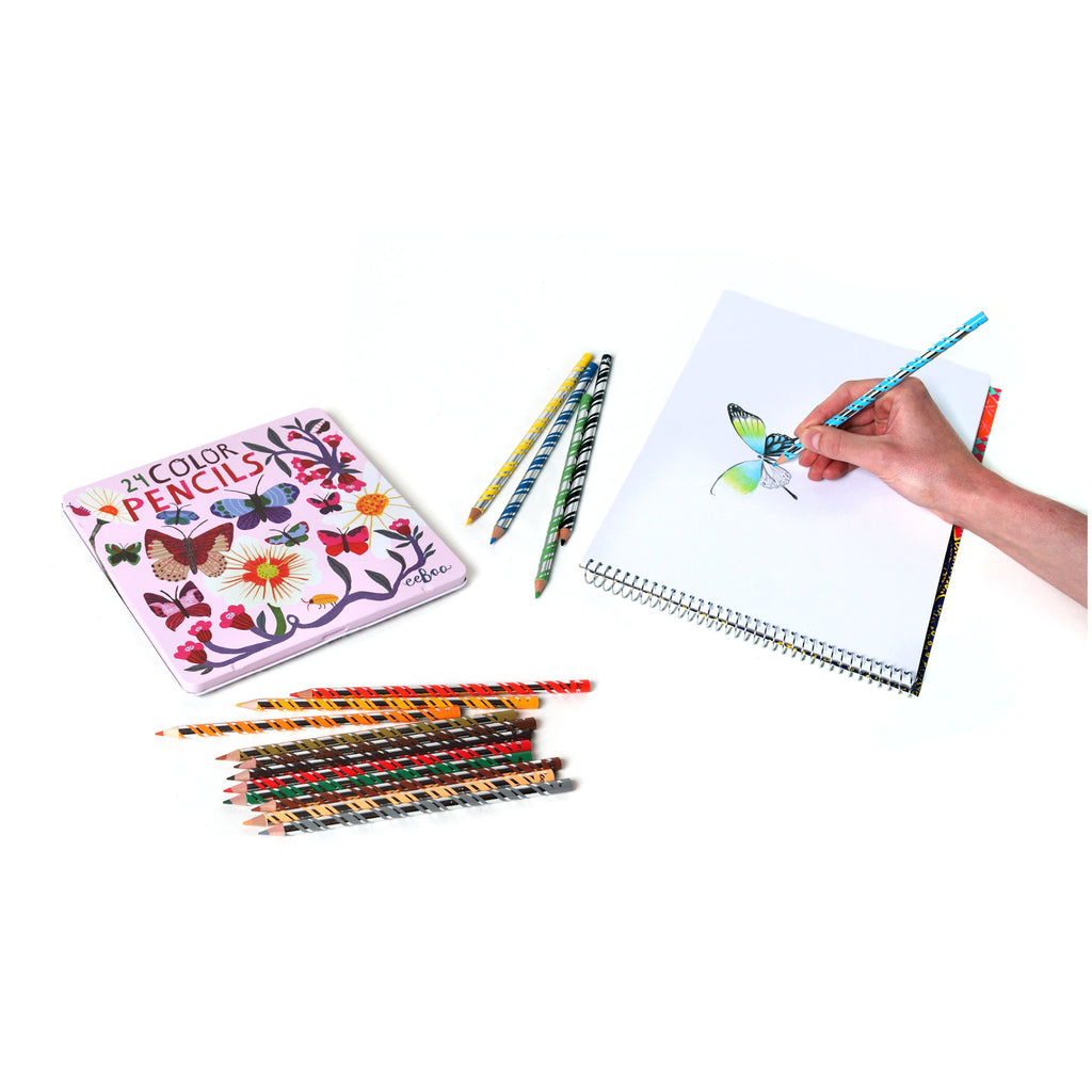 BUTTERFLIES & FLOWERS 24 PENCIL TIN